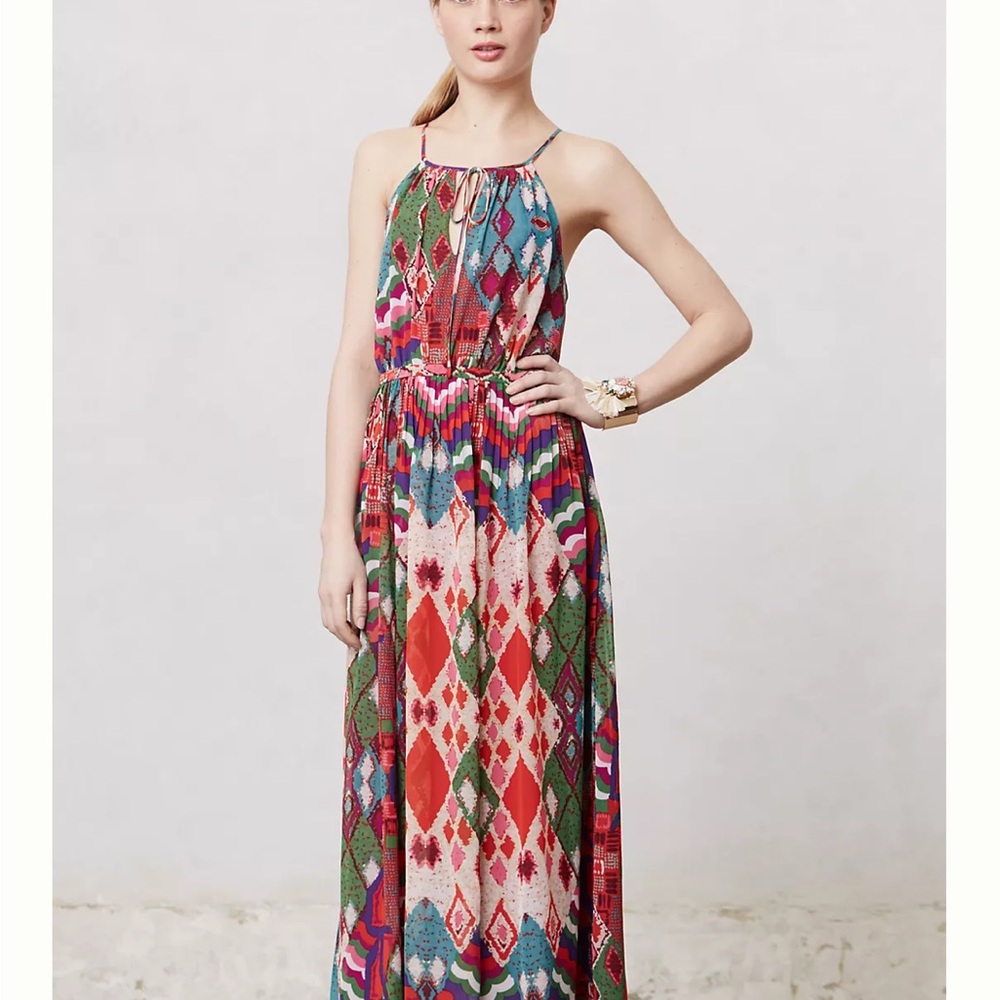 Anthropologie Maeve Summer, long, strappy multi colored, dress SZ 4P